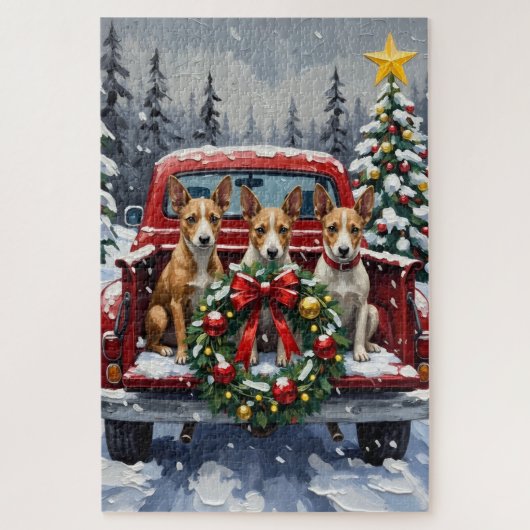 Puzzle Rat Terrier Christmas Red Truck Holiday (Vertical)