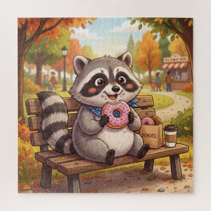 Puzzle Raton laveur de dessin animé mignon mangeant un be