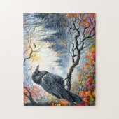 Puzzle Raven Autumn Watercolor Art (Vertical)