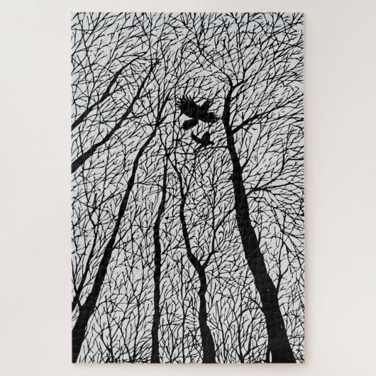 Puzzle Ravens silhoués dans les arbres d'hiver (Vertical)