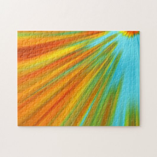 Puzzle rayures Abstraites rouge jaune orange vert sur ble (Horizontal)