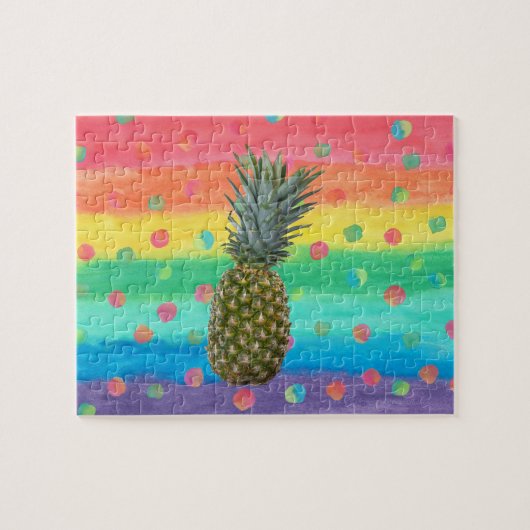 Puzzle Rayures et taches modernes d'aquarelle d'ananas (Horizontal)