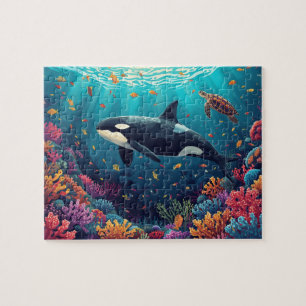 Puzzle Récif de corail baleine orque art sous-marin