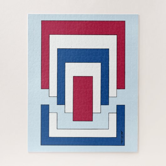 Puzzle Rectangle Abstrait en rouge, blanc et bleu (Vertical)
