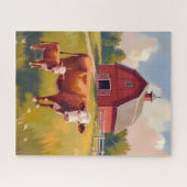 Puzzle Red Barn Farm Animals Cow Painting (Horizontal)