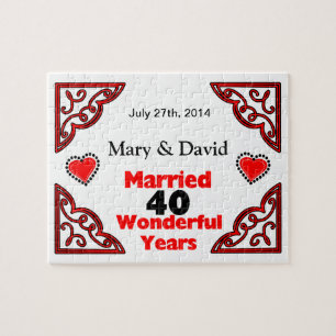 Puzzle Red Black Hearts Noms et date Anniversaire de 40 a