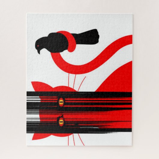 Puzzle Red cat and black bird illustration (Vertical)