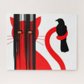Puzzle Red cat and black bird illustration (Horizontal)