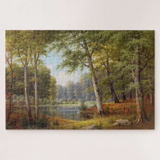 Puzzle Red Deer par l'étang de la forêt (Horizontal)