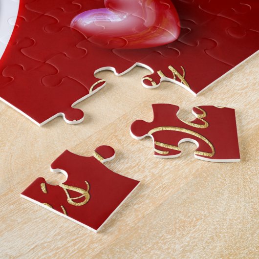Puzzle Red Gold Valentine's Day Coeurs romantiques (Côté)