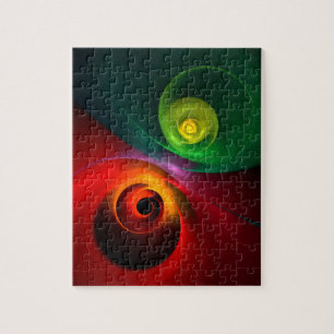 Puzzle Red Green Yin Yang Moderne Motif d'art Abstrait #2