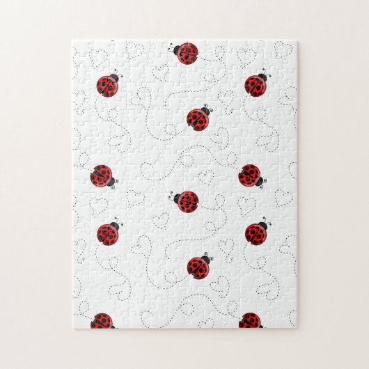 Puzzle Red Ladybug Beetle Insect Lover Black Hearts (Vertical)