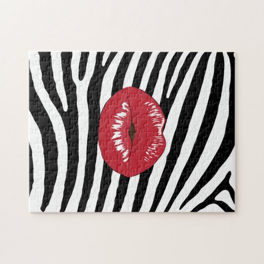 Puzzle Red Lips Black and White Zebra (Horizontal)