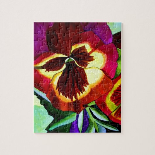 Puzzle Red pansies watercolor flower original art (Vertical)