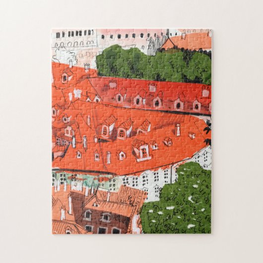 Puzzle Red Roofs Prague Tchèque Cityscape Papier Collage  (Vertical)