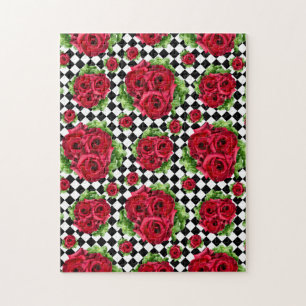 Puzzle Red Roses Bouquet Floral Amour Rockabilly