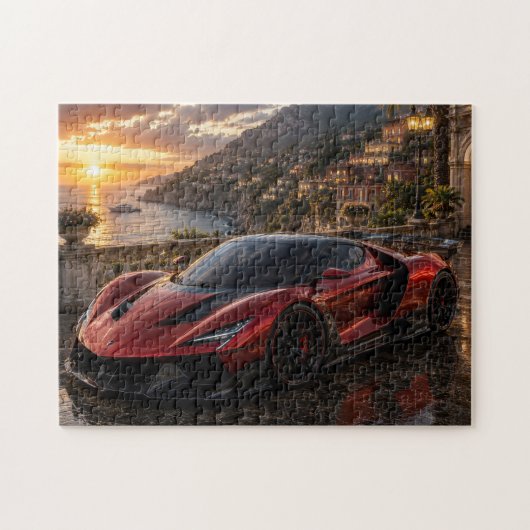 Puzzle Red Supercar at Mediterranean Sunset (Horizontal)