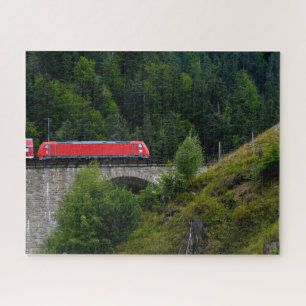 Puzzle red train on German trestle