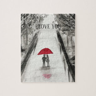 Puzzle Red Umbrella Love couple aquarelle Valentines jour