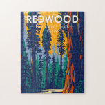 Puzzle Redwood National Park Californie Vintage<br><div class="desc">Design d'illustration vectorielle de séquoia. Le parc protège de vastes prairies,  des forêts de chênes,  des rivières sauvages et 60 miles de côtes accidentées.</div>