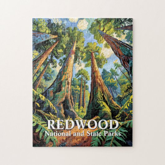 Puzzle Redwoods National Park California Van Gogh Custom (Vertical)