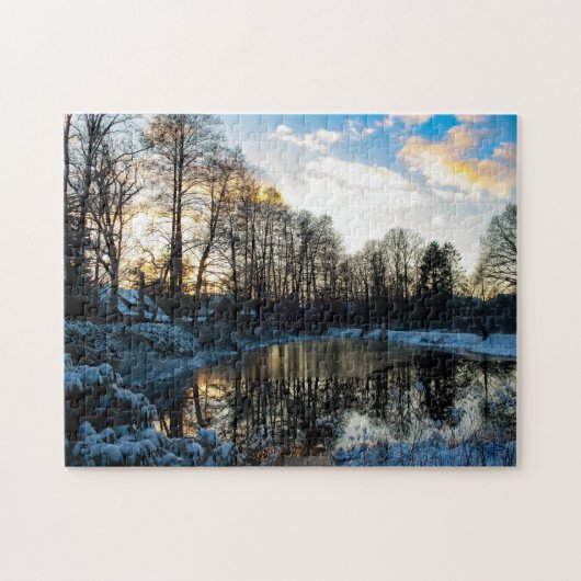 Puzzle “Reflejos de invierno en Bispingen” Legpuzzel (Horizontaal)