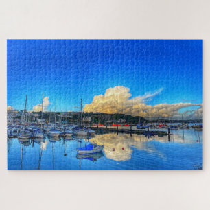 Puzzle Reflets de Brixham : Nuages dorés et vue sur la ma