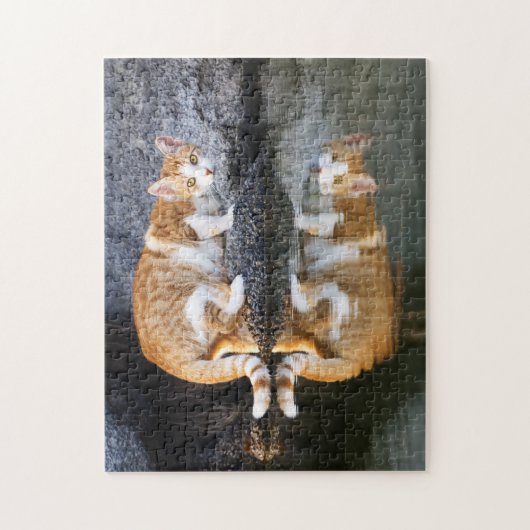 Puzzle Réflexion de chat dans l'eau de l'étang, Jeu (Vertical)