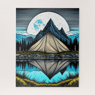 Puzzle Réflexion d'une tente sur le lac dans les montagne
