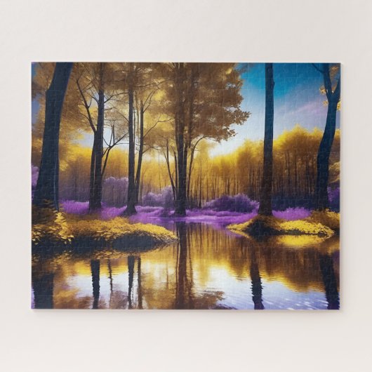 Puzzle Réflexion violette Jaune Tranquille Sous Ciel Bleu (Horizontal)