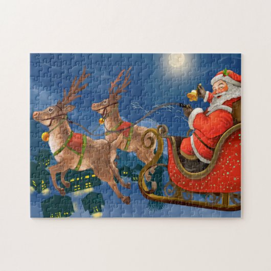 Puzzle Reindeer tire le Père Noël Sleigh | Noël (Horizontal)