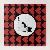 Puzzle Reine des coeurs rouges chat noir blanc chaton voi (Horizontal)