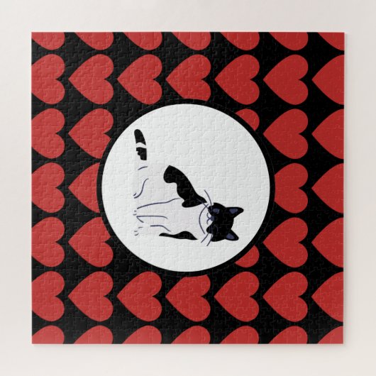 Puzzle Reine des coeurs rouges chat noir blanc chaton voi (Horizontal)
