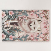Puzzle Renard arctique élégant floral rose (Horizontal)