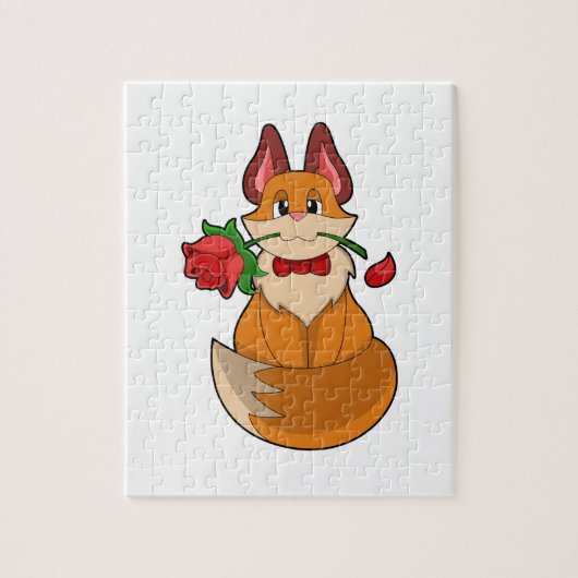 Puzzle Renard avec fleur Rose (Vertical)