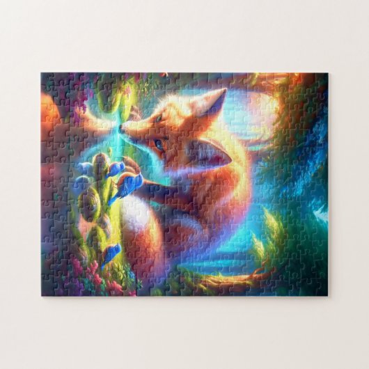 Puzzle Renard Avec Robins Américains En Forêt (Horizontal)