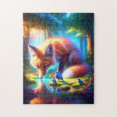 Puzzle Renard Avec Robins Américains En Forêt (Vertical)