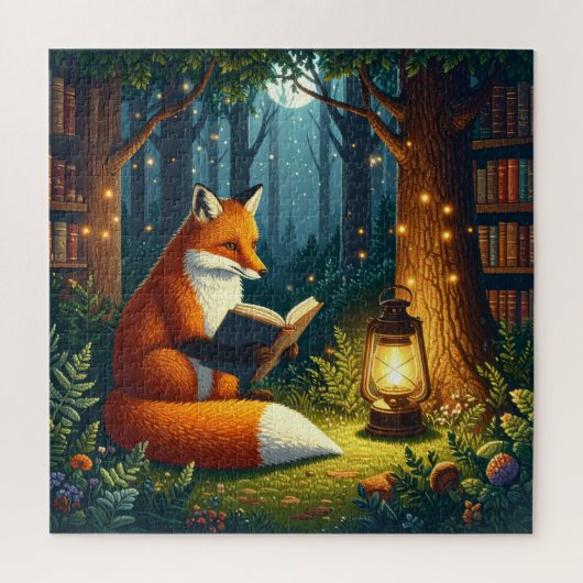 Puzzle Renard dans une bibliothèque de forêt magique (Vertical)