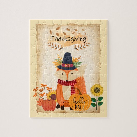 Puzzle Renard d'automne Thanksgiving citrouilles et tourn (Vertical)