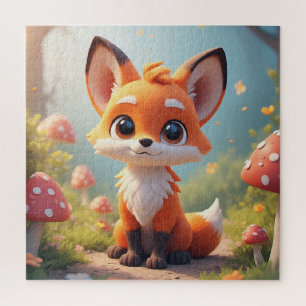 Puzzle Renard de dessin animé mignon assis sur un chemin