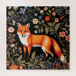 Puzzle Renard Élégant Fleur Florale Noire
