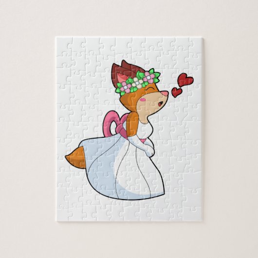 Puzzle Renard en mariée avec robe de mariée et couronne d (Vertical)