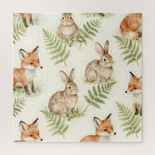 Puzzle Renard et Lapin de forêt motif à l'aquarelle