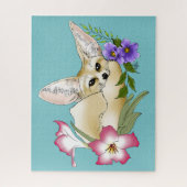 Puzzle Renard Fennec Fleurs Rose Violet Mignon Bleu Botan (Vertical)