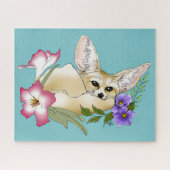 Puzzle Renard Fennec Fleurs Rose Violet Mignon Bleu Botan (Horizontal)