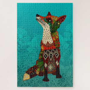 Puzzle renard floral turquoise