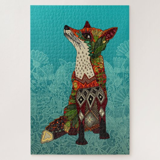 Puzzle renard floral turquoise (Vertical)