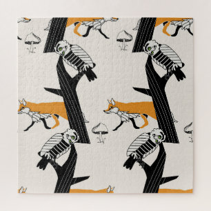 Puzzle Renard, hibou, arbre, vintage sans soudure.
