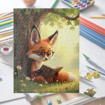 Renard mignon lisant un livre, enfants
