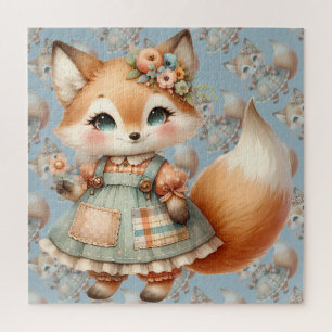 Puzzle Renard pastel floral Cottagecore fantaisiste